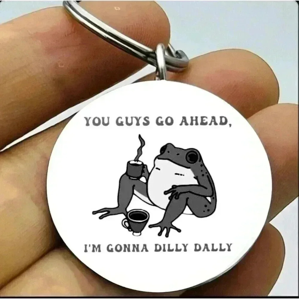 Frog Drinks Coffee Hot Funny Anime Cartoon Dilly Dally Comedy Art Keychain